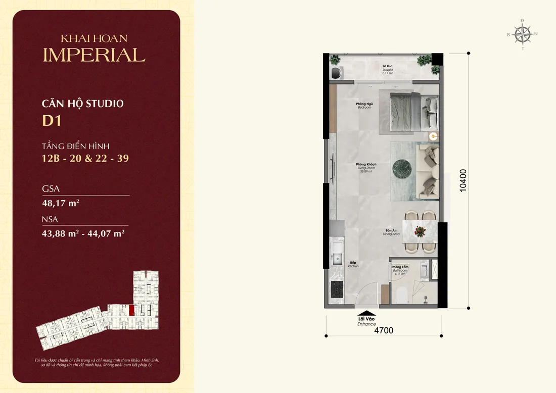 Layout căn hộ Studio Khải Hoàn Imperial
